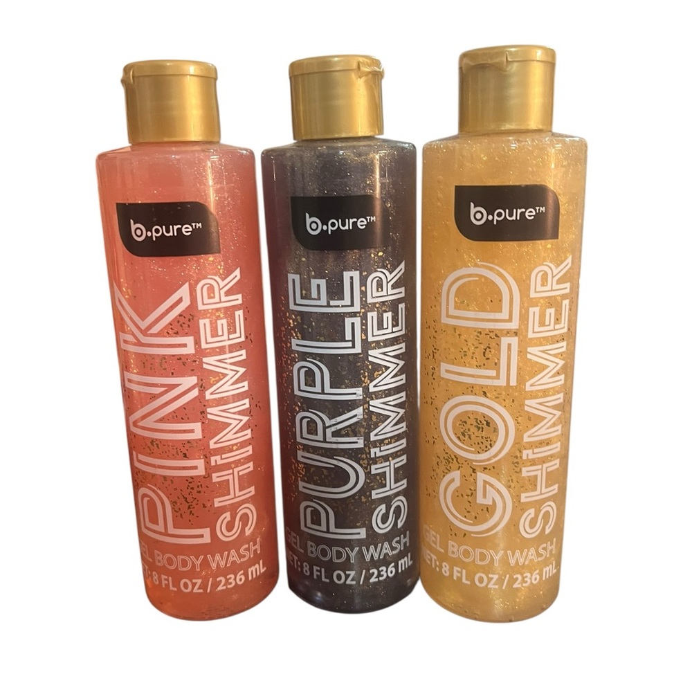 B-Pure Pink, Purple, and Gold Shimmer Gel Body Wash Trio